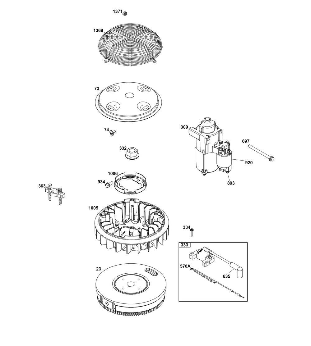 Flywheel, Ignition, And Starter Group Diagram and Parts List for 386777-3139-G1  Briggs and Stratton Engine